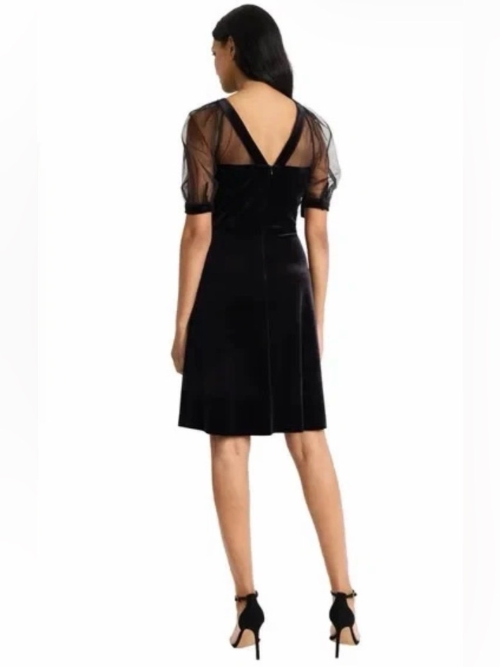 Maggy London Dress, Black Sheer Mesh Yoke Fit & Flare Dress, Women’s Size 14 - Picture 3 of 11